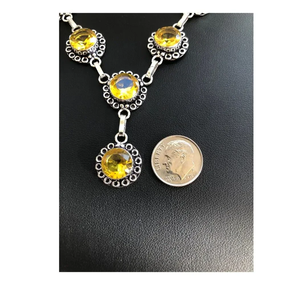 925 Sterling Faceted Citrine Necklace 20" - Picture 4 of 6